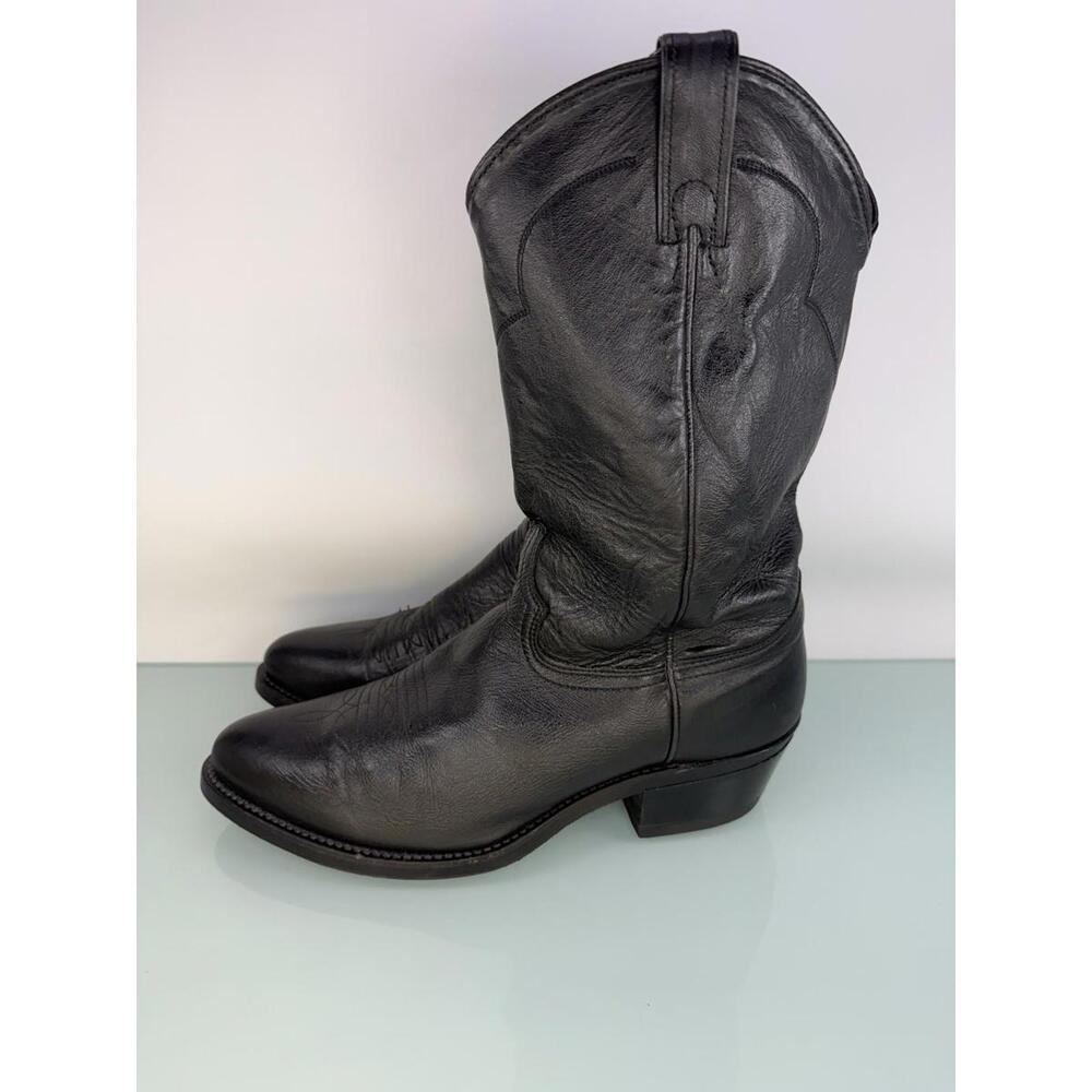 Abilene Mens 10D Black Cowhide Leather Western Cowboy Boots Classic Round Toe - Picture 3 of 9